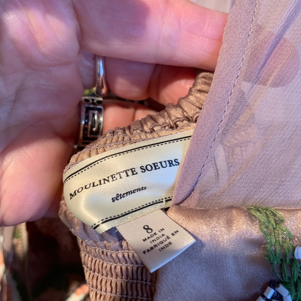 Anthropologie Blush Pink Embroidered Midi Dress - Picture 7 of 16